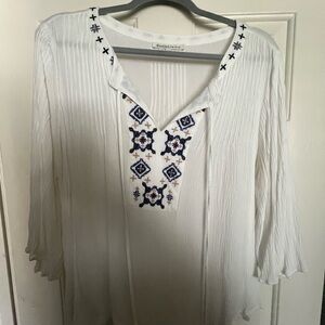 Aztec print embroidered white blouse